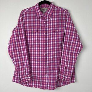 Wrancher by Wrangler Western Womens XL Pearl Snap Button Up Pink Cowgirl Rodeo